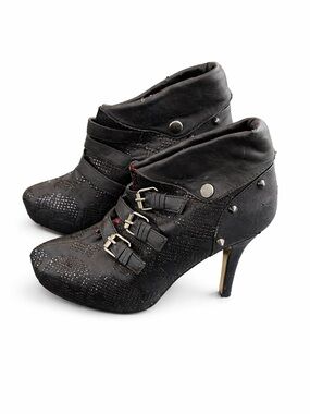 Iron Fist Black Studded Buckle Ankle Boots Heels Goth Punk Women’s 7